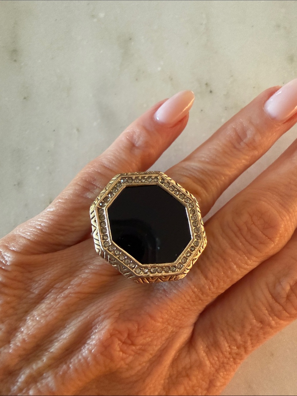 House of Harlow 1960 Gold-Tone Ring with Black Octagon Stone